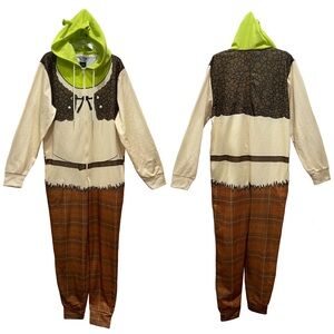 Officially Licensed Shrek Adult Halloween Cosplay Costume Fleece Jumpsuit Sz L